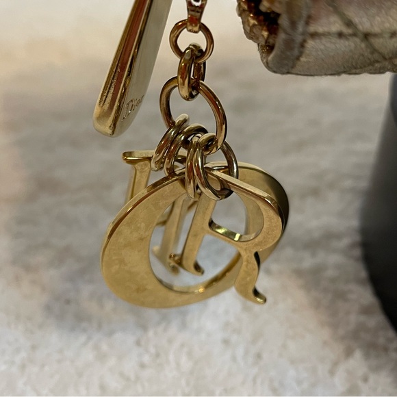 EUC Lady Dior Voyageur Cannage Gold Leather Zip Around Wallet with Logo charm - Picture 2 of 10